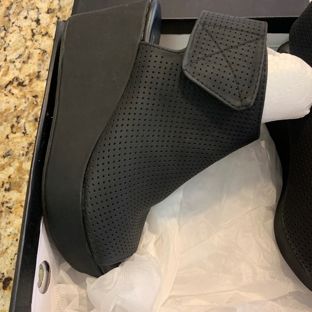 Platform Wedge Peep Toe Ankle Bootie,Black, - Picture 7 of 14
